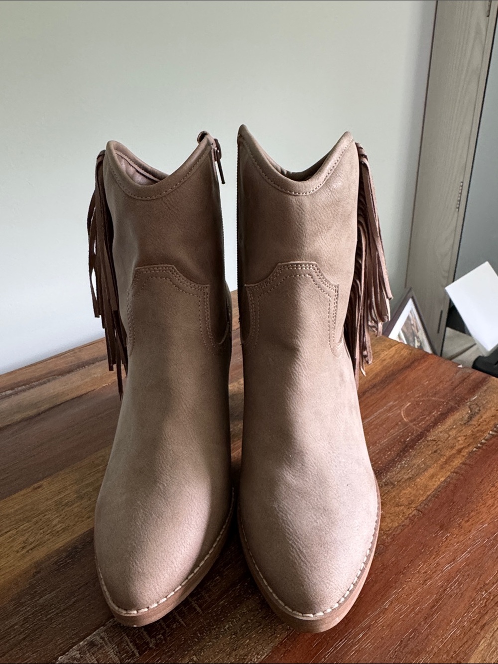Fringe Ankle Boots in Taupe - Women - Picture 2 of 5